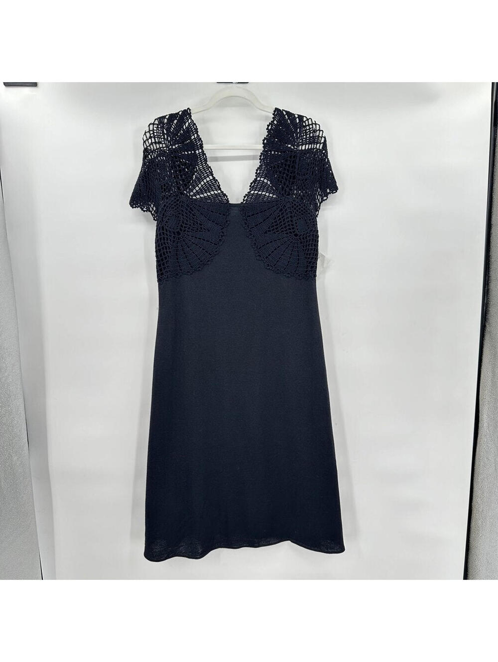 Women's St John Crochet Santana Knit Black Dress 10